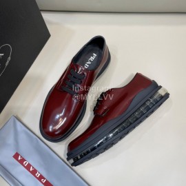 Prada Cowhide Lace Up Thick Soled Casual Shoes For Men Reddish Brown