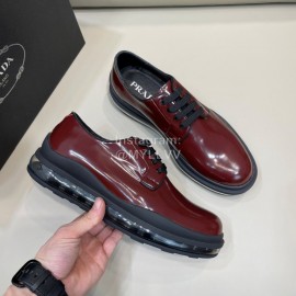 Prada Cowhide Lace Up Thick Soled Casual Shoes For Men Reddish Brown