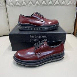 Prada Cowhide Lace Up Thick Soled Casual Shoes For Men Reddish Brown