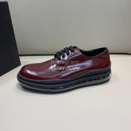 Prada Cowhide Lace Up Thick Soled Casual Shoes For Men Reddish Brown