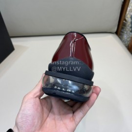 Prada Cowhide Lace Up Thick Soled Casual Shoes For Men Reddish Brown