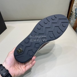 Prada Cowhide Lace Up Thick Soled Casual Shoes For Men Reddish Brown