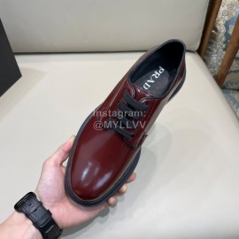Prada Cowhide Lace Up Thick Soled Casual Shoes For Men Reddish Brown