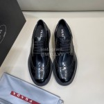 Prada Cowhide Lace Up Thick Soled Shoes For Men Black
