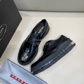 Prada Cowhide Lace Up Thick Soled Shoes For Men Black