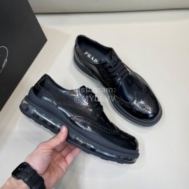Prada Cowhide Lace Up Thick Soled Shoes For Men Black