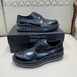 Prada Cowhide Lace Up Thick Soled Shoes For Men Black
