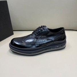 Prada Cowhide Lace Up Thick Soled Shoes For Men Black