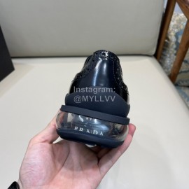 Prada Cowhide Lace Up Thick Soled Shoes For Men Black