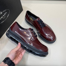Prada Cowhide Lace Up Thick Soled Shoes For Men Reddish Brown
