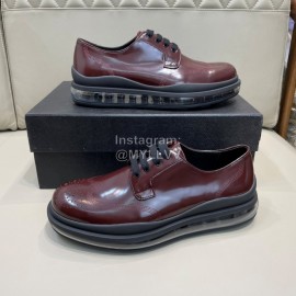 Prada Cowhide Lace Up Thick Soled Shoes For Men Reddish Brown