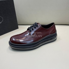 Prada Cowhide Lace Up Thick Soled Shoes For Men Reddish Brown