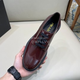 Prada Cowhide Lace Up Thick Soled Shoes For Men Reddish Brown