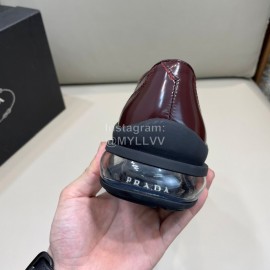 Prada Cowhide Lace Up Thick Soled Shoes For Men Reddish Brown