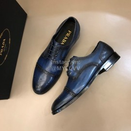 Prada Cowhide Casual Lace Up Business Shoes For Men Blue