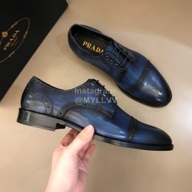 Prada Cowhide Casual Lace Up Business Shoes For Men Blue