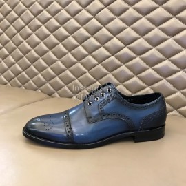 Prada Cowhide Casual Lace Up Business Shoes For Men Blue