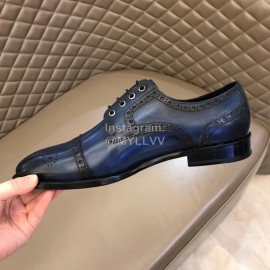 Prada Cowhide Casual Lace Up Business Shoes For Men Blue