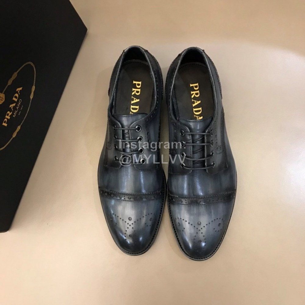 Prada Cowhide Casual Lace Up Business Shoes For Men Gray