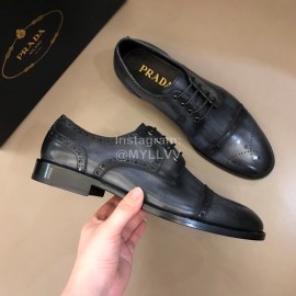 Prada Cowhide Casual Lace Up Business Shoes For Men Gray