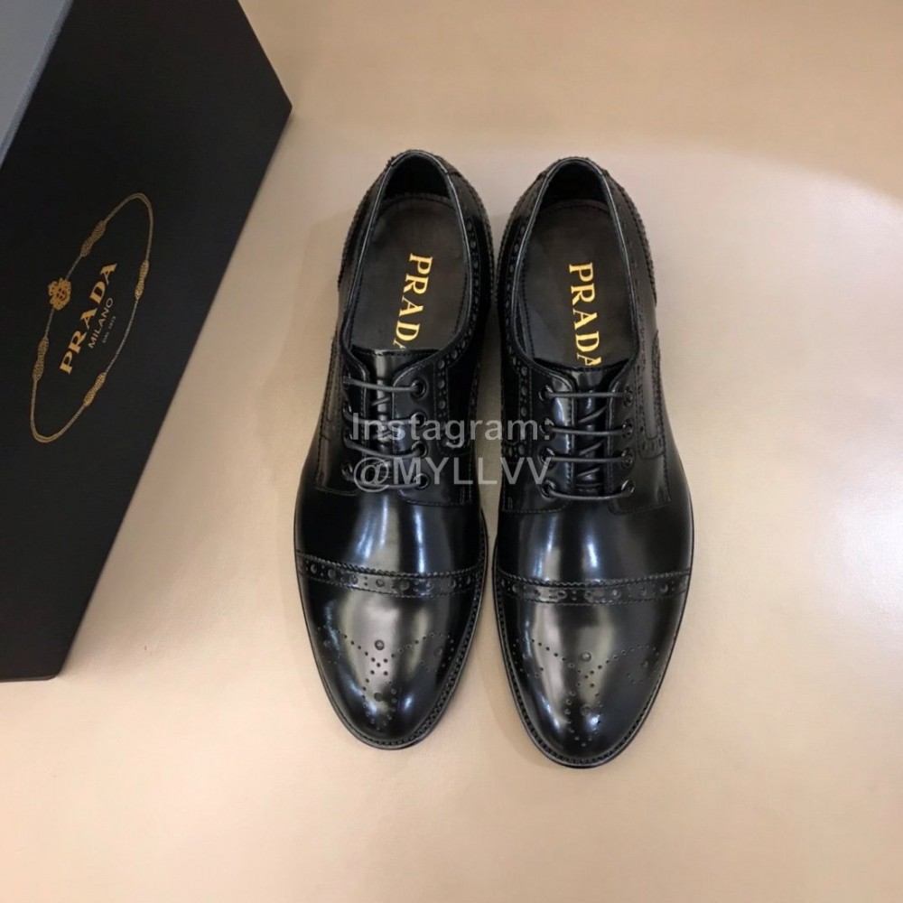 Prada Cowhide Casual Lace Up Business Shoes For Men Black