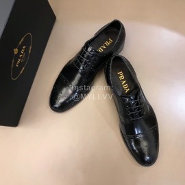 Prada Cowhide Casual Lace Up Business Shoes For Men Black