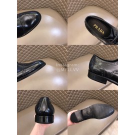Prada Cowhide Casual Lace Up Business Shoes For Men Black