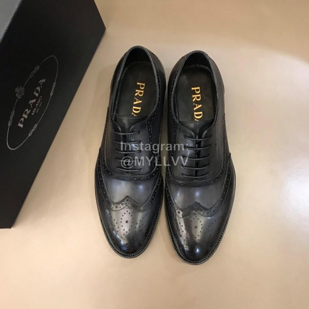 Prada Cowhide Lace Up Business Shoes For Men Gray