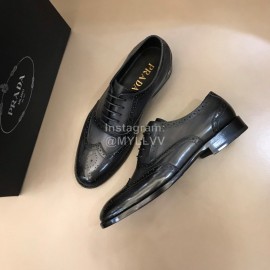 Prada Cowhide Lace Up Business Shoes For Men Gray