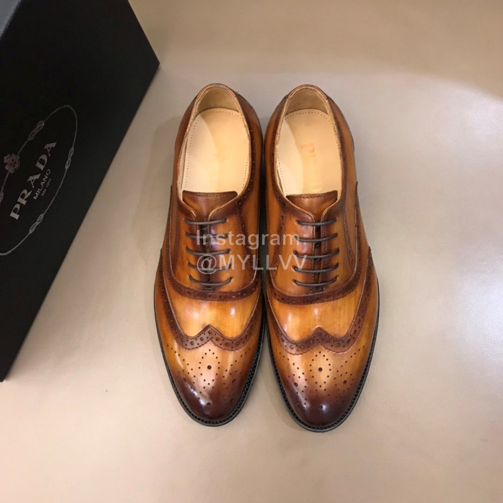 Prada Cowhide Lace Up Business Shoes For Men Brown
