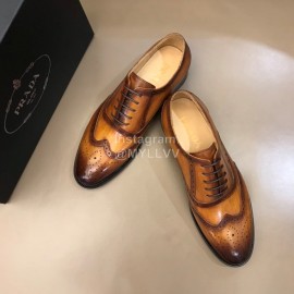 Prada Cowhide Lace Up Business Shoes For Men Brown