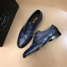 Prada Cowhide Lace Up Business Shoes For Men Blue