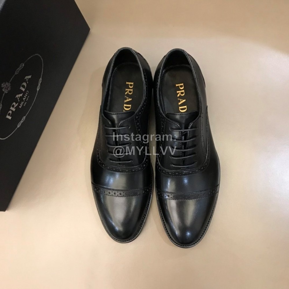 Prada Fashion Cowhide Lace Up Business Shoes For Men Black