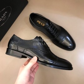 Prada Fashion Cowhide Lace Up Business Shoes For Men Black