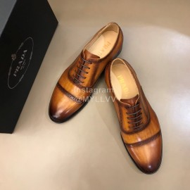 Prada Fashion Cowhide Lace Up Business Shoes For Men Brown