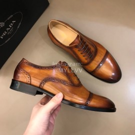 Prada Fashion Cowhide Lace Up Business Shoes For Men Brown