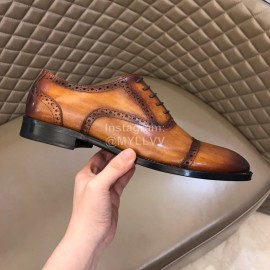 Prada Fashion Cowhide Lace Up Business Shoes For Men Brown