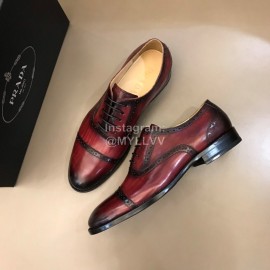 Prada Fashion Cowhide Lace Up Business Shoes For Men Reddish Brown
