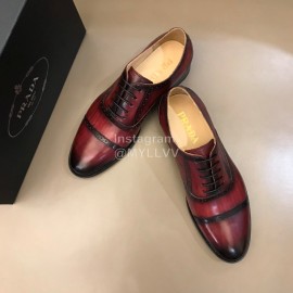 Prada Fashion Cowhide Lace Up Business Shoes For Men Reddish Brown