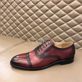 Prada Fashion Cowhide Lace Up Business Shoes For Men Reddish Brown