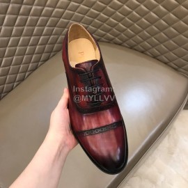 Prada Fashion Cowhide Lace Up Business Shoes For Men Reddish Brown