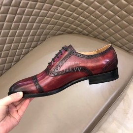 Prada Fashion Cowhide Lace Up Business Shoes For Men Reddish Brown