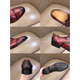 Prada Fashion Cowhide Lace Up Business Shoes For Men Reddish Brown