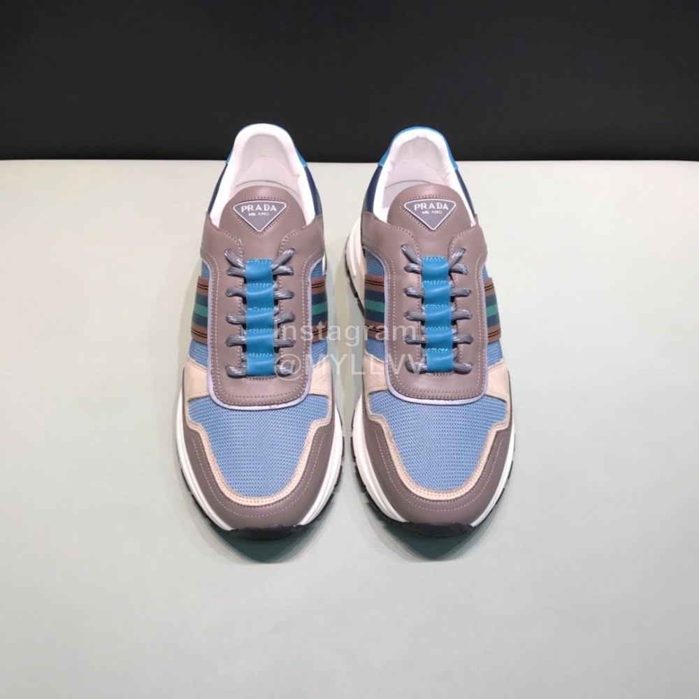 Prada Cowhide Mesh Casual Sneakers For Men Blue