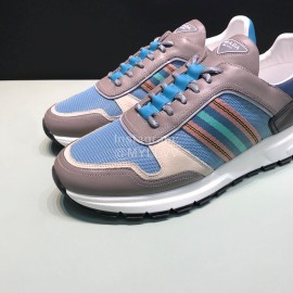 Prada Cowhide Mesh Casual Sneakers For Men Blue
