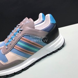 Prada Cowhide Mesh Casual Sneakers For Men Blue
