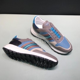 Prada Cowhide Mesh Casual Sneakers For Men Blue