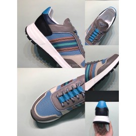 Prada Cowhide Mesh Casual Sneakers For Men Blue