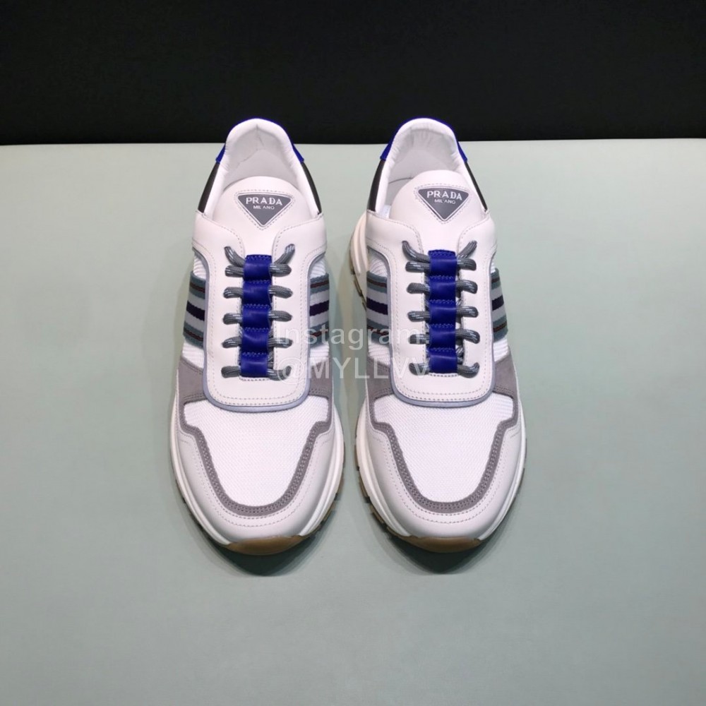 Prada Cowhide Mesh Casual Sneakers For Men White