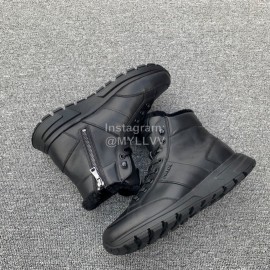 Prada Winter Leather Wool High Top Boots For Men Black
